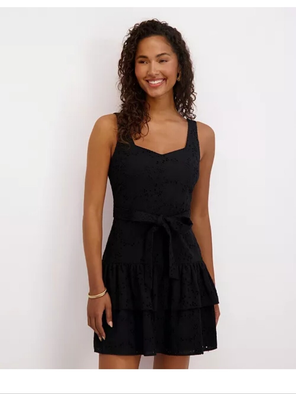 Kensie NWT Black Eyelet Dress Size 10 Sleeveless Belted Fit Flare Mini Dress